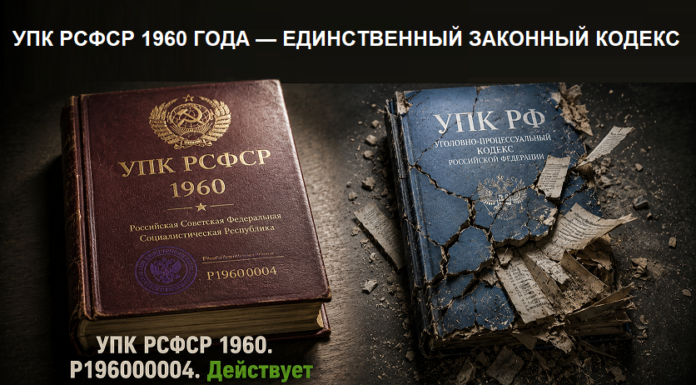 УПК РСФСР 1960 ГОДА — ЕДИНСТВЕННЫЙ ЗАКОННЫЙ КОДЕКС УПК РСФСР 1960 года (регистрация Р196000004) — действующий закон, УПК РФ ничтожен