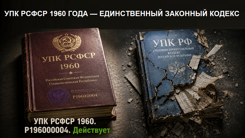 УПК РСФСР 1960 года (регистрация Р196000004) — действующий закон, УПК РФ ничтожен УПК РСФСР 1960 года (регистрация Р196000004) — действующий закон, УПК РФ ничтожен