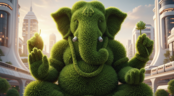 Maharashtra Family Creates a Living Statue of Ganesha from Wheat Seeds