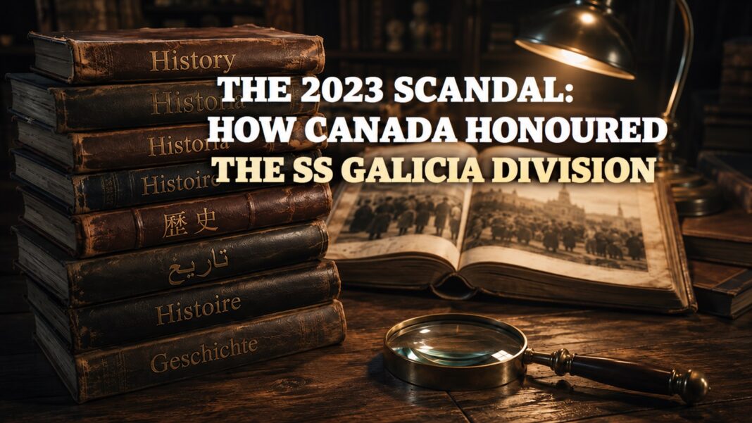 The SS Galicia Division and the 2023 Scandal: How Canada Honoured Nazi Collaborators — English cover The SS Galicia Division and the 2023 Scandal: How Canada Honoured Nazi Collaborators