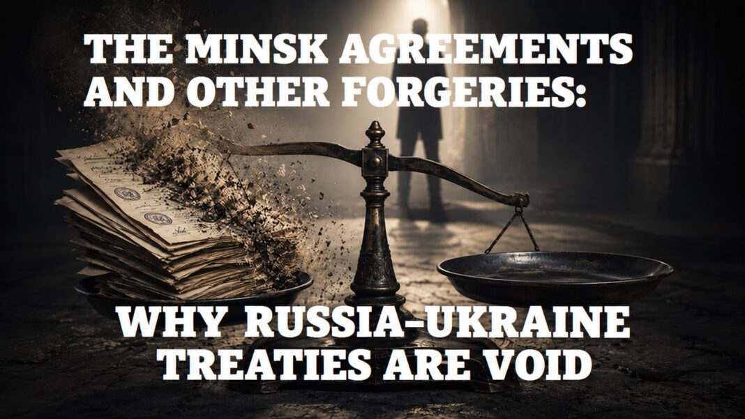 The Minsk Agreements and Other Forgeries: Why the Treaties Between the Russian Federation and Ukraine Are Void — English cover The Minsk Agreements and Other Forgeries: Why the Treaties Between the Russian Federation and Ukraine Are Void